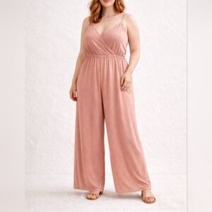 NWT XXL Dusty Rose Smocked Wide Leg Sleeveless Jumpsuit/Romper